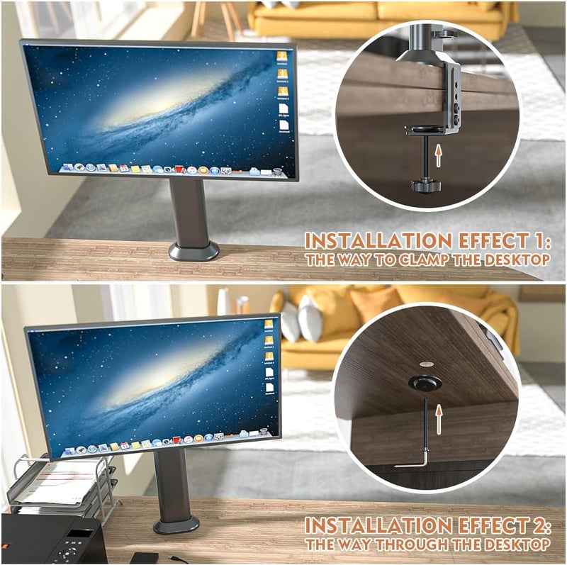 Hemudu Single Desk Monitor Arm Mount Stand Fit for 13 inch to 32 inch Flat Curved Computer Screen with Swivel, Height Adjustable, Rotation,Holds up to 77lbs, Black - Image 4